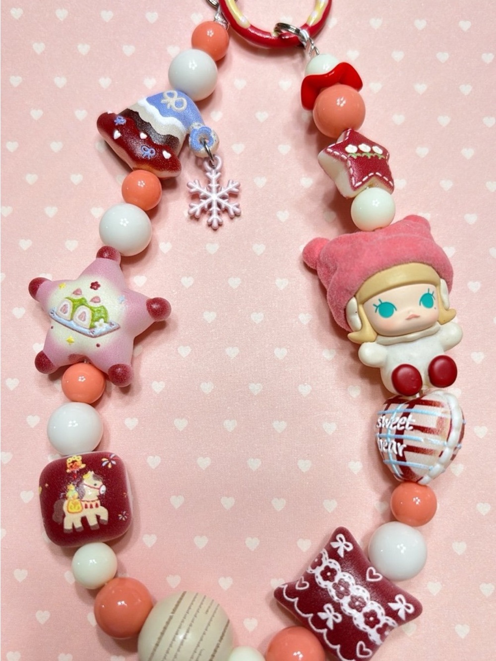 Pink & Coral Doll Bead Keychain Charm - Unbranded